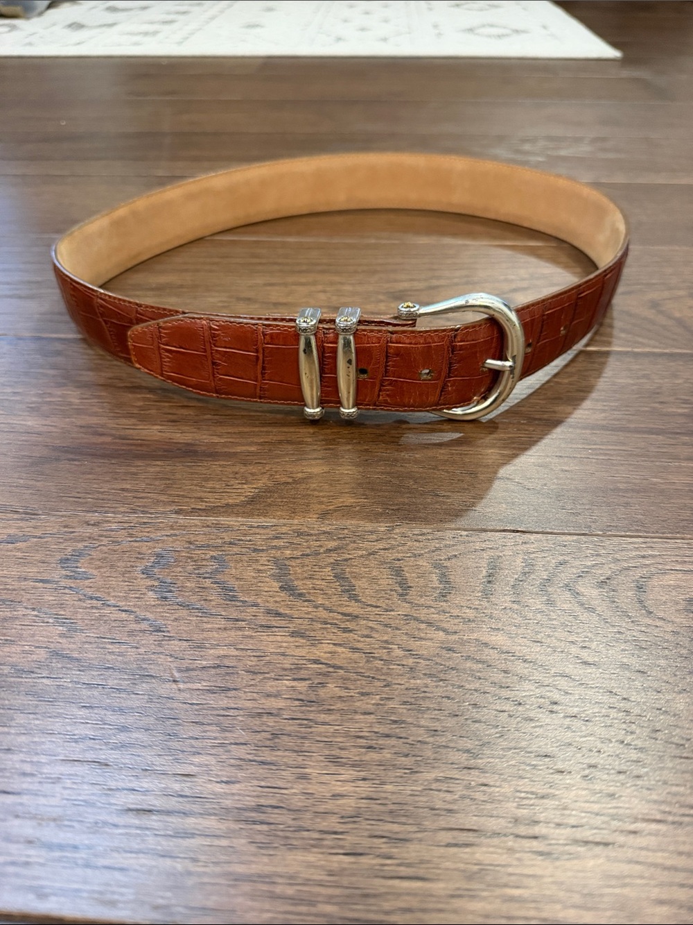 Brighton Belt Croc Leather Size 34 Silver Gold Buckle - B10045 - C69-082